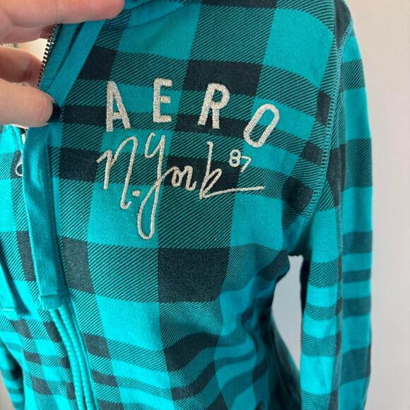 Aéropostale vintage y2k green plaid zip up hoodie - Picture 2 of 7
